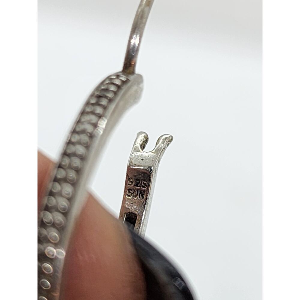 Sterling Silver Diamond Hoop Earrings Pave Set Oval Hoops Vintage Style - Picture 15 of 16